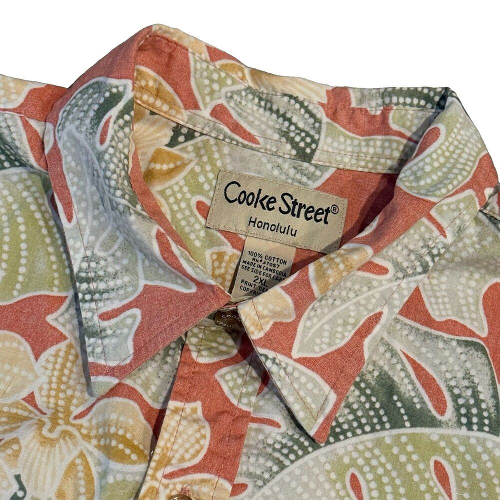 Cooke Street Honolulu Men's Peach Floral Paradise Aloha Shirt Cotton 2XL
